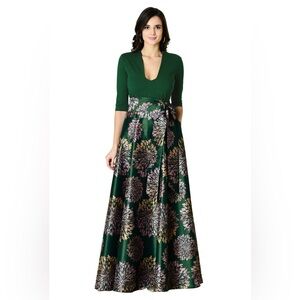 Wayward Fancies by eShakti Custom Floral Dupioni Cotton Knit Maxi Dress Green 1X